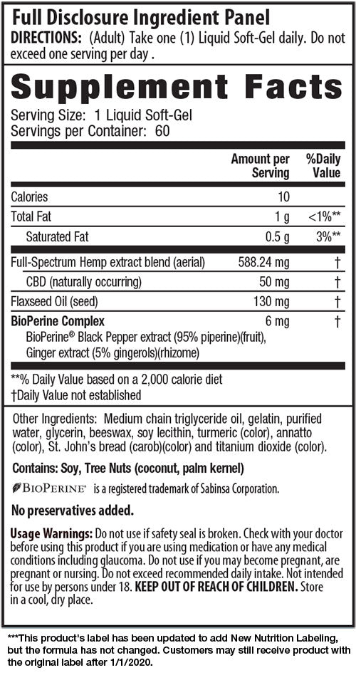 CBD + 50mg Per Soft-Gel 60ct