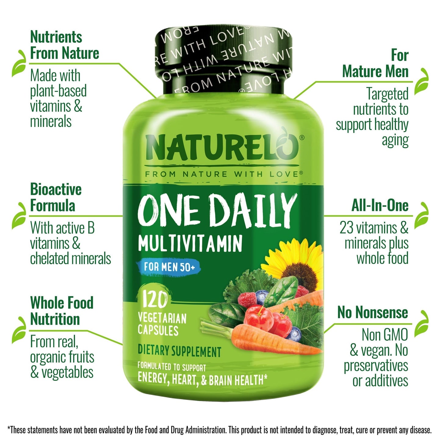 One Daily Multivitamin for Men Over 50 - Vegan Friendly, Plant-Based, Whole Food Vitamin