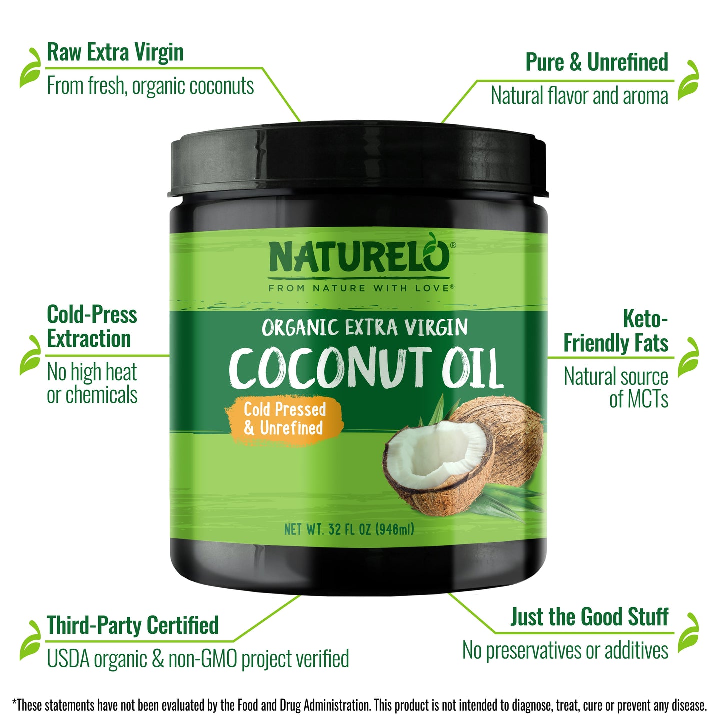 Organic Coconut Oil, Extra Virgin, Cold-Pressed & Unrefined Cooking Oil