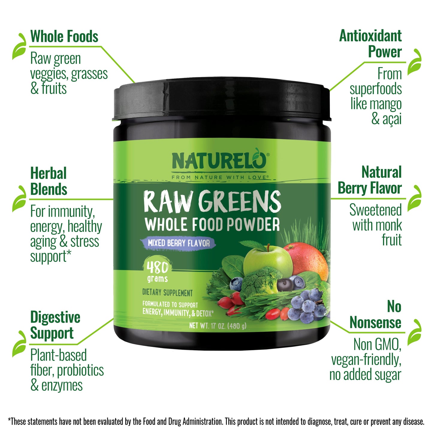 Raw Greens Superfood Powder, Organic Superfood Blend