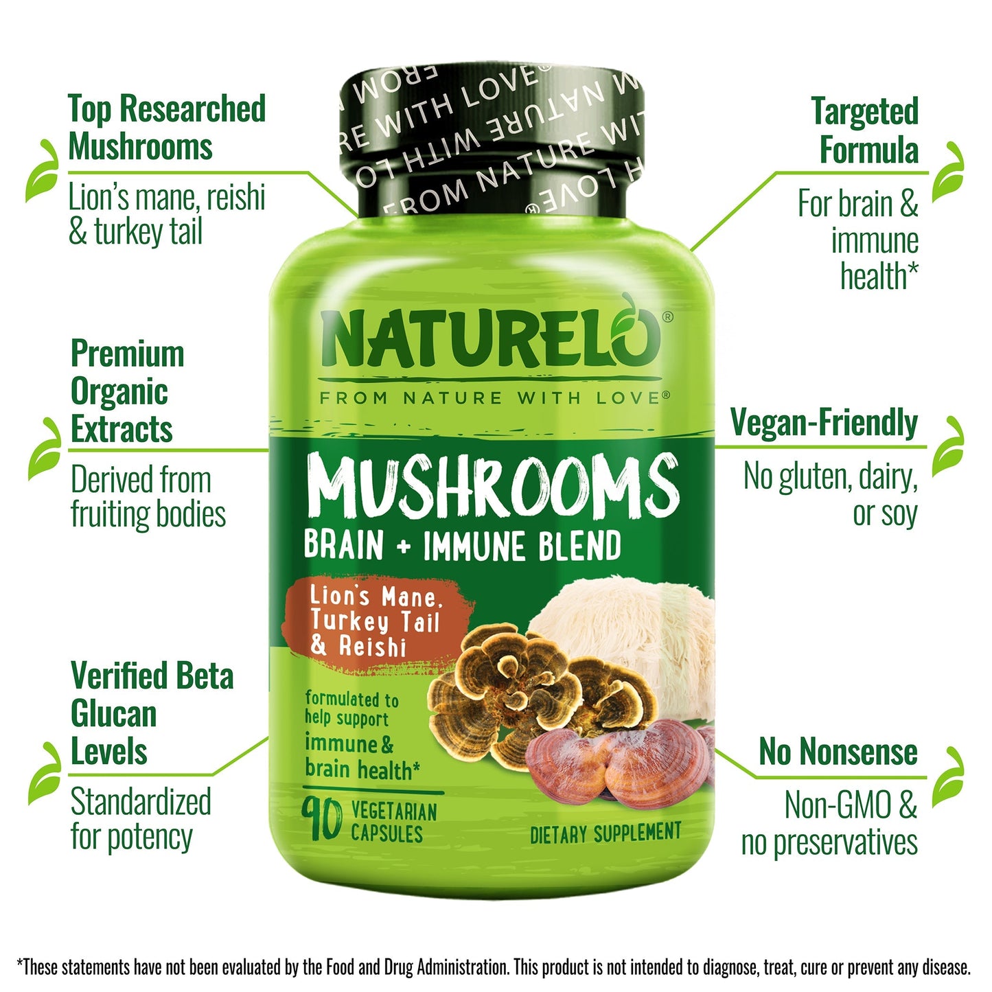 Mushroom Supplement with Lion's Mane, Turkey Tail and Reishi