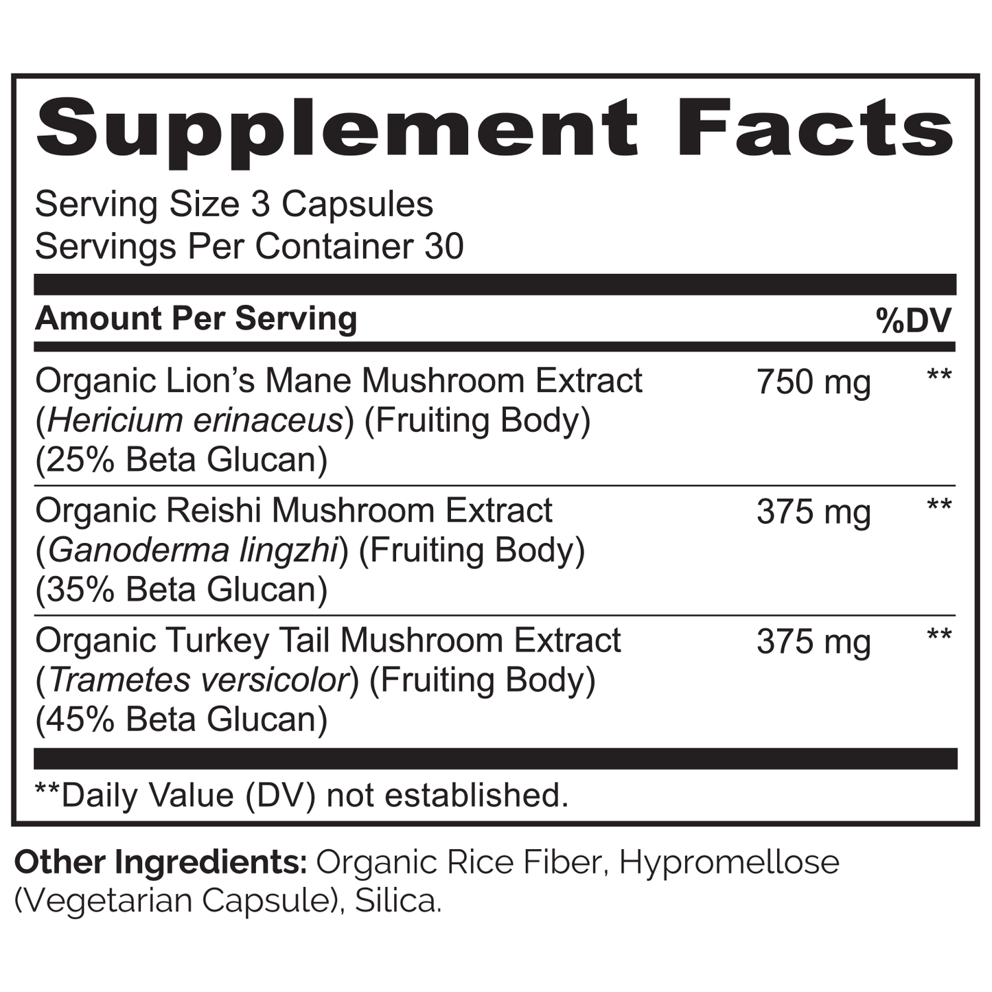 Mushroom Supplement with Lion's Mane, Turkey Tail and Reishi