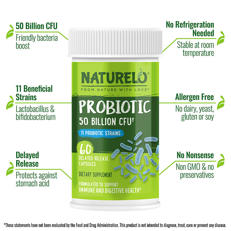 Vegan Probiotic Supplement with 50 Billion CFU and 11 Researched Probiotic Strains