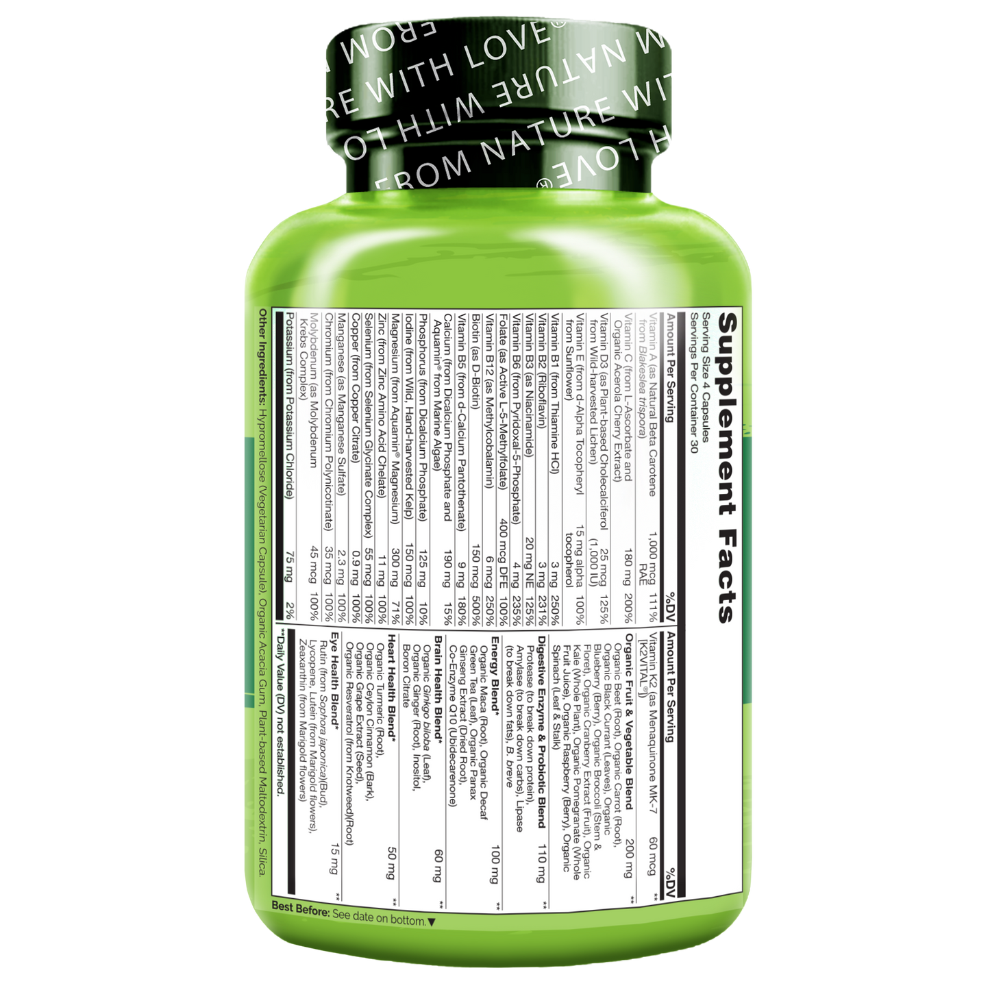 Whole Food Multivitamin for Men, Plant-Based and Vegan Friendly