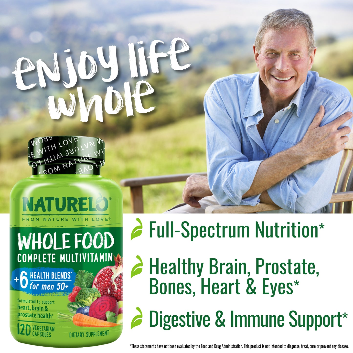 Whole Food Multivitamin for Men Over 50, Plant-Based, Vegan Friendly