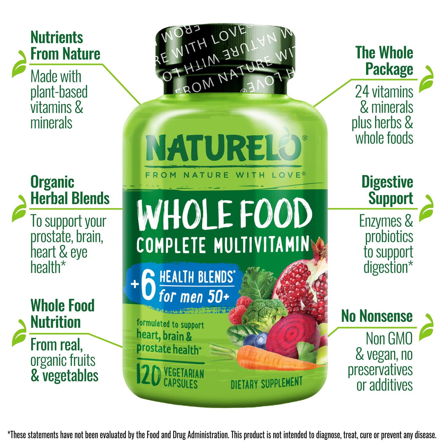 Whole Food Multivitamin for Men Over 50, Plant-Based, Vegan Friendly