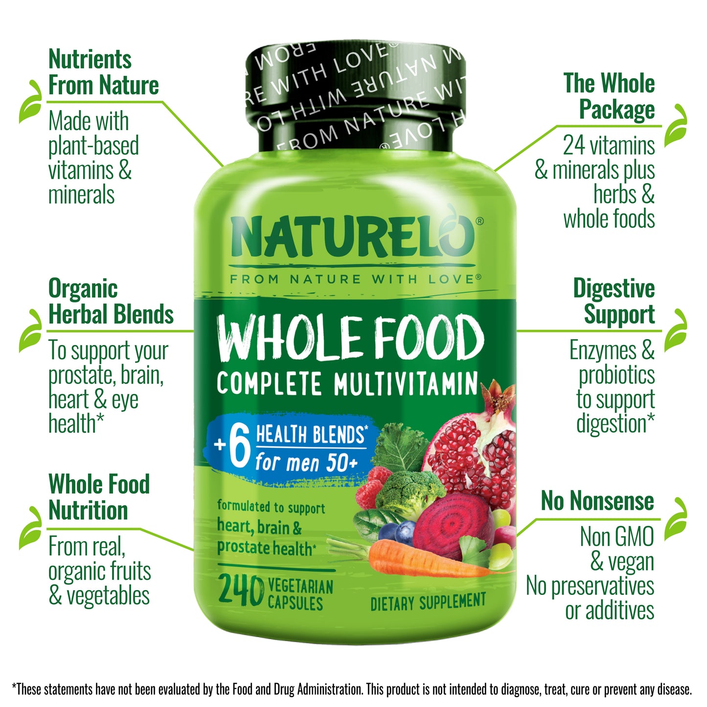 Whole Food Multivitamin for Men Over 50, Plant-Based, Vegan Friendly