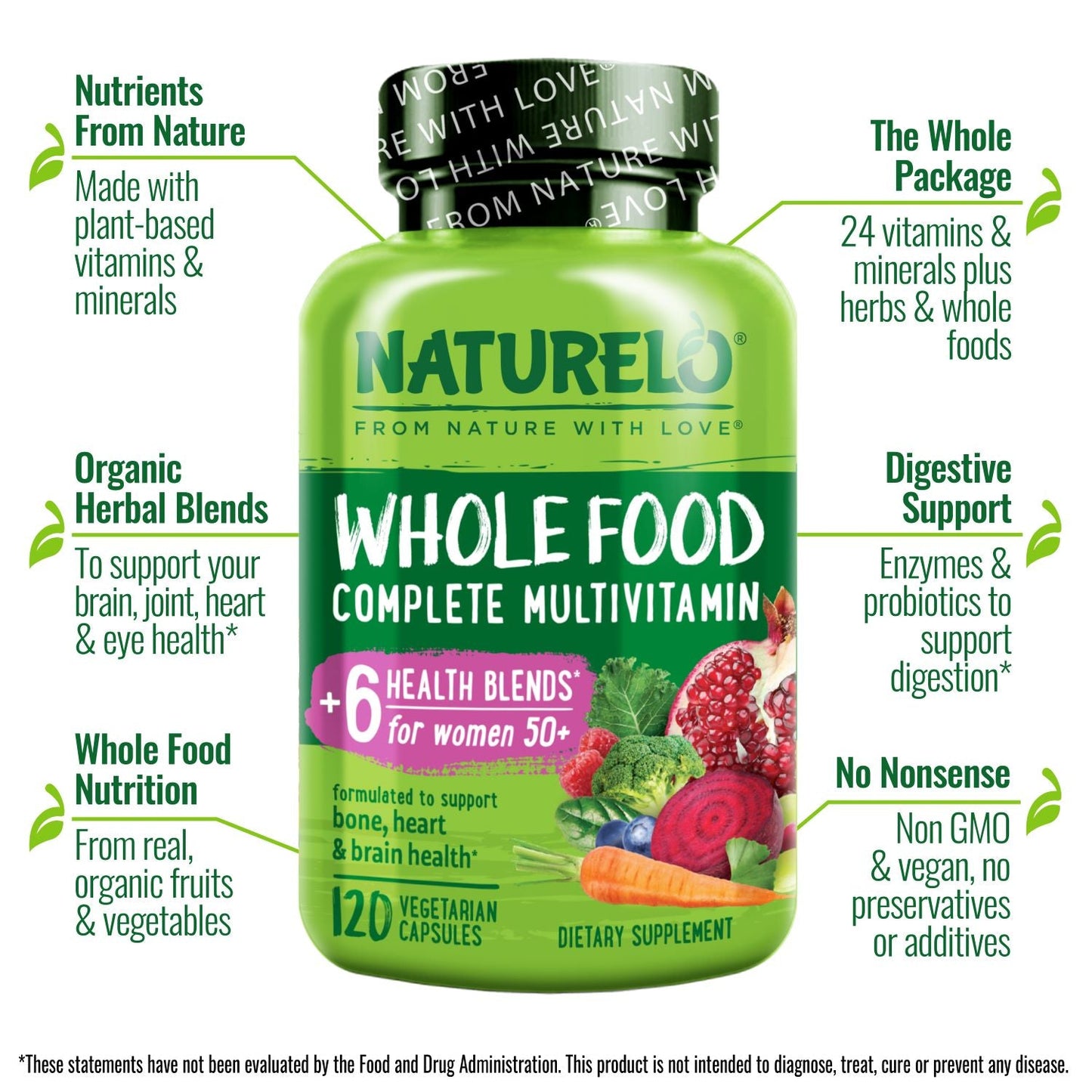 Whole Food Multivitamin for Women Over 50, Plant-Based, Vegan Friendly