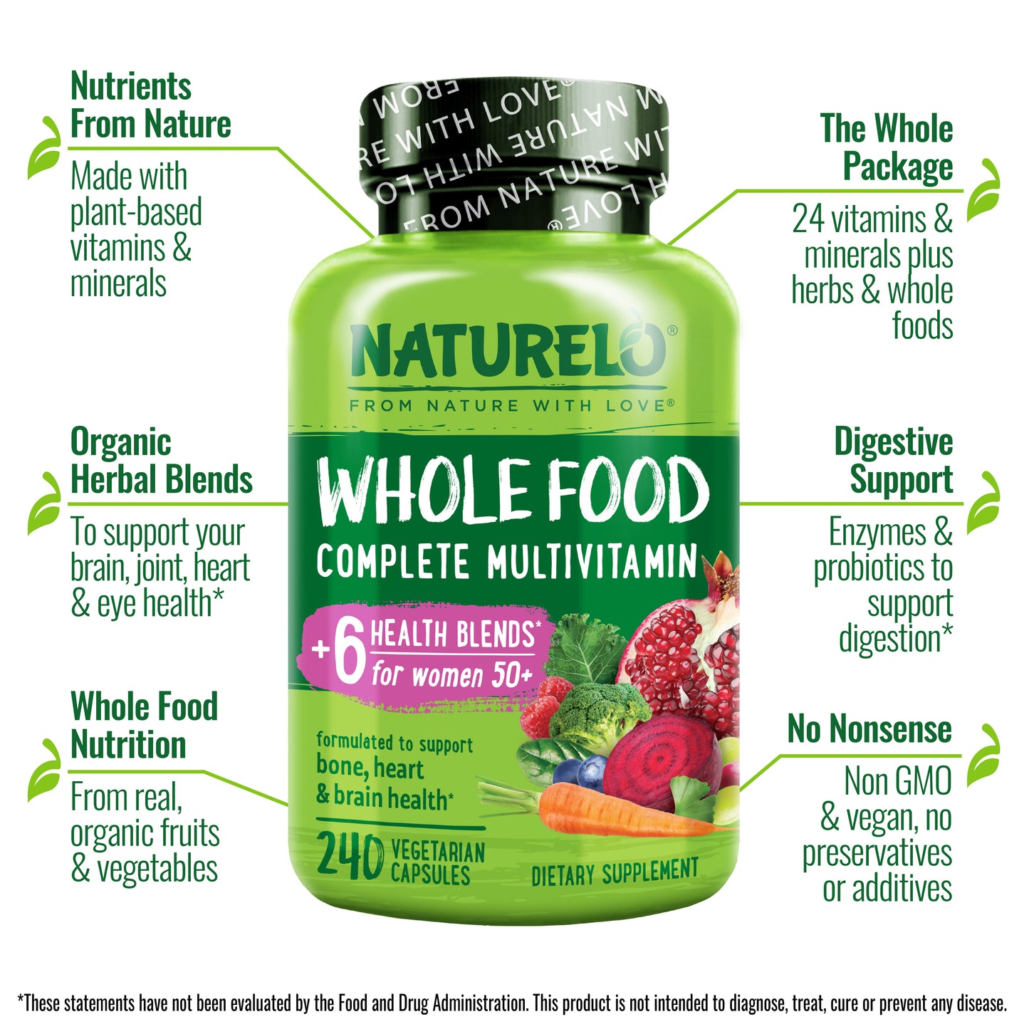 Whole Food Multivitamin for Women Over 50, Plant-Based, Vegan Friendly